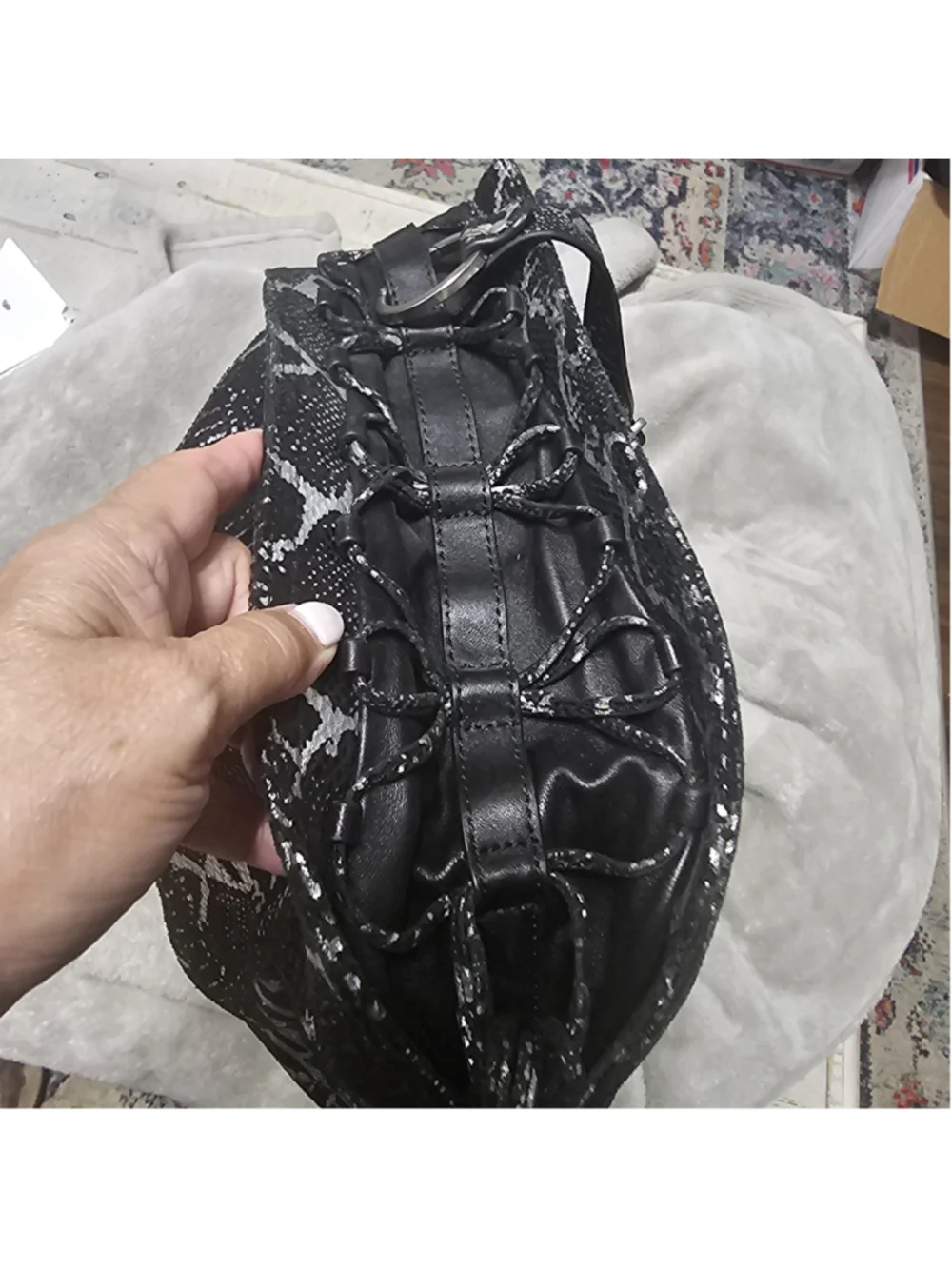 LINDSAY LOHAN Dita Python Snake Bag Hobo Black Leather Side Corsets Y2K